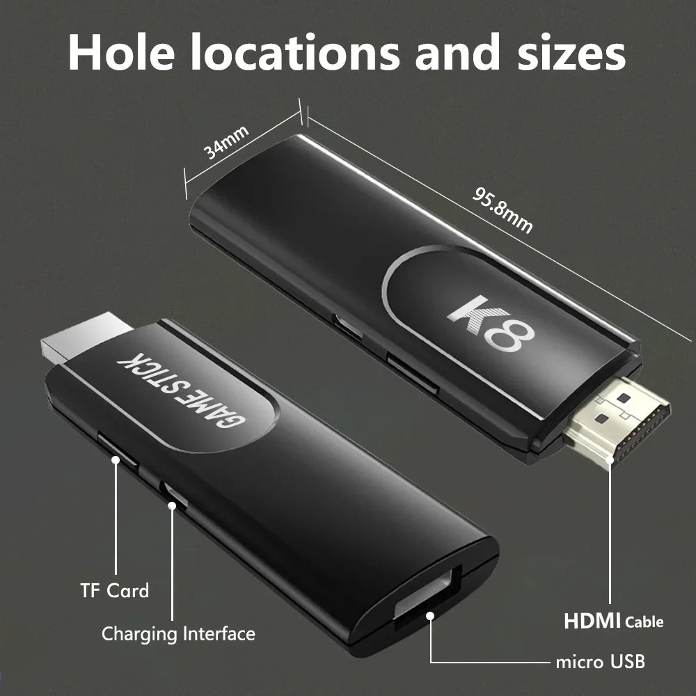 Velec K8 Retro Game Stick 4K HD with 64G & 40000+ Games Dual Wireless Controller for 2 Players Perfect Gift for Kids & Adults