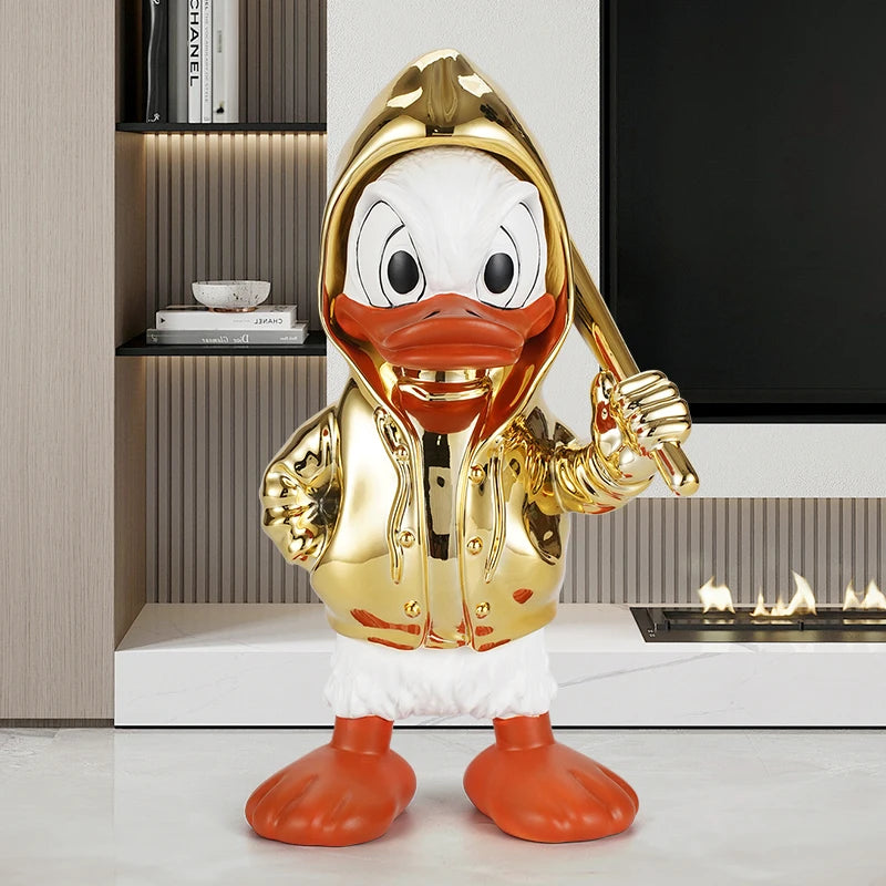 Disney New Donald Duck Statue Electroplate Punk Cartoon Donald Duck Resin Model Sculpture Desktop Ornaments Home Decor Gifts