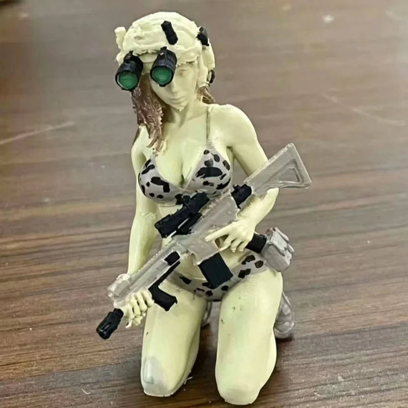 New Tactical Beauty Desktop Collectible,Tactical Mini Soldier Figurine,Female Rifleman Miniature,Forces Statue for Military fans