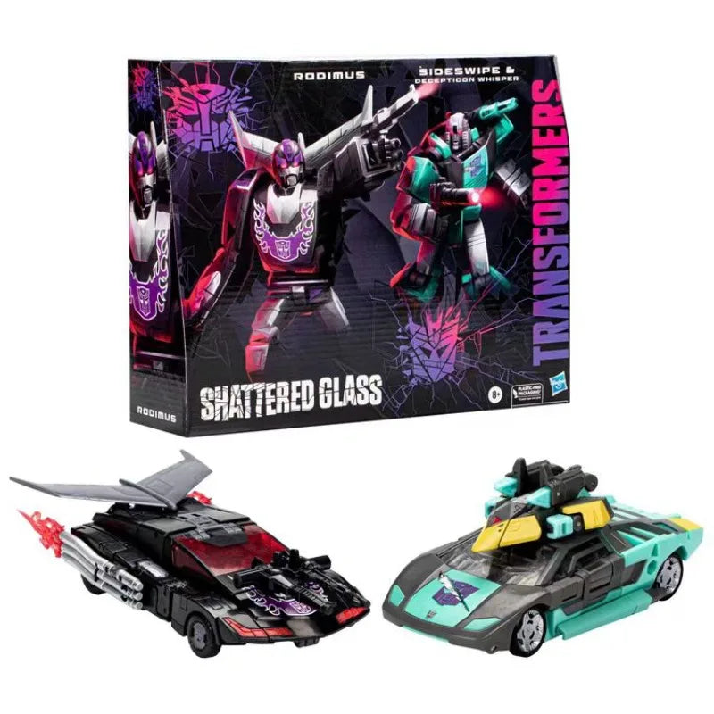 In Stock Original Hasbro Transformers Shattered Glass Rodimus Sideswipe Whisper Deluxe Class Super Action Figure Articulated