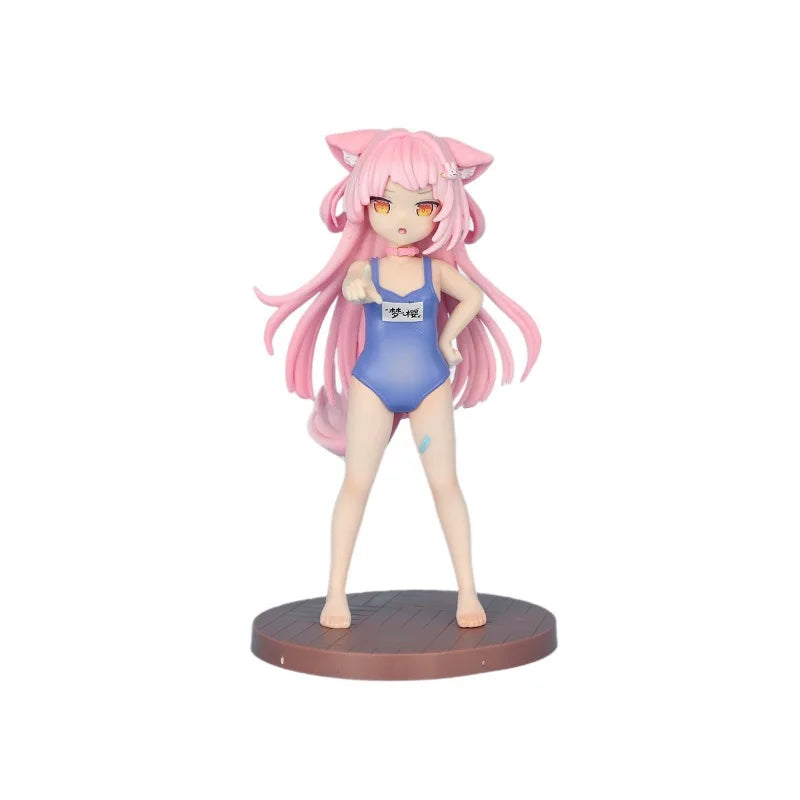 Mengying Anime Cat Ears Girl Figure Swimsuit Pink Hair Collectible Model Desktop Ornament For Anime Fans Collection Display