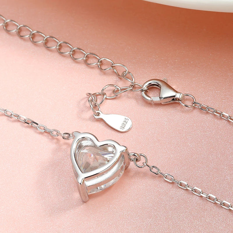 Smyoue 1CT 2CT 3CT Herzschliff zertifizierte Moissanit-Halskette für Damen, 18 Karat vergoldeter Schmuck, Sterlingsilber S925, Anhängerkette