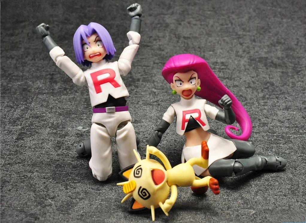Bandai Original Pokemon S.H.Figuarts SHF Ash Ketchum Pikachu Jessie James Meowth Anime Action Figures for Kids Gift Toys