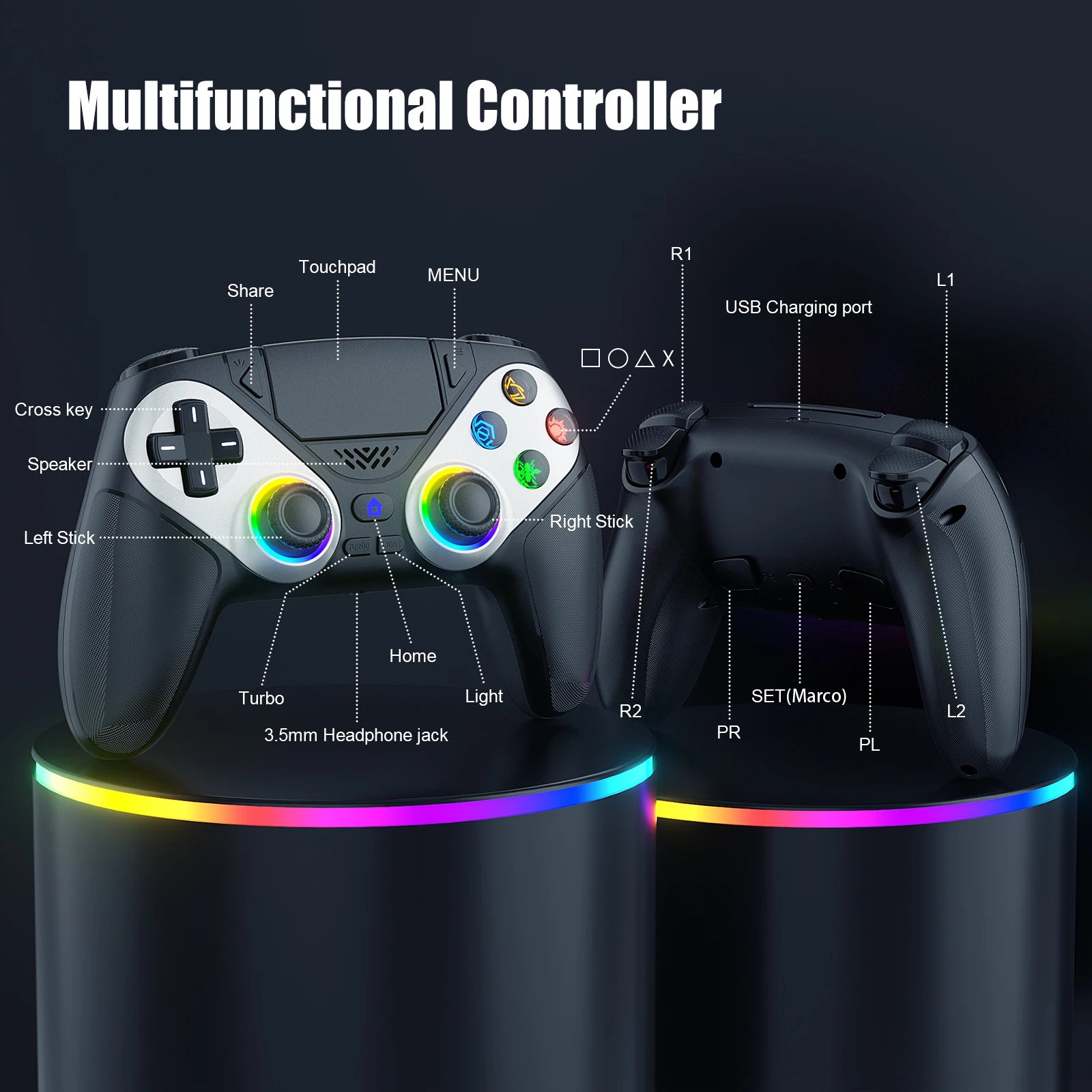 Controller for PS5/Playstion 5 Pro/Slim/PC Wireless Gamepad Hall Effect Trigger RGB Turbo Vibration Programmable Button Joystick