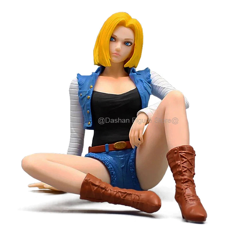 Gk Dragon Ball Android 18 Action Figure Statue PVC Lazuli Collection Sitting Position Trunks Figurine Car Ornaments Model Toys