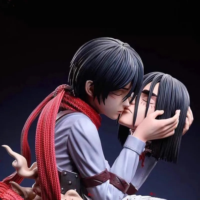 Attack On Titan Anime Figures 22CM Eren Jaeger Mikasa Ackerman Action Statue One Last Kiss Collect Model Desk Decor Toys Gifts