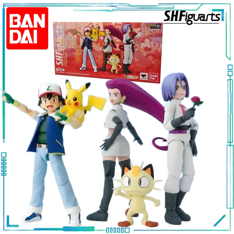 BANDAI Genuine S. H. Figuarts Series Pok É Mon Series Ash&Rocket Team Set Limited Edition Collectible Movable Model