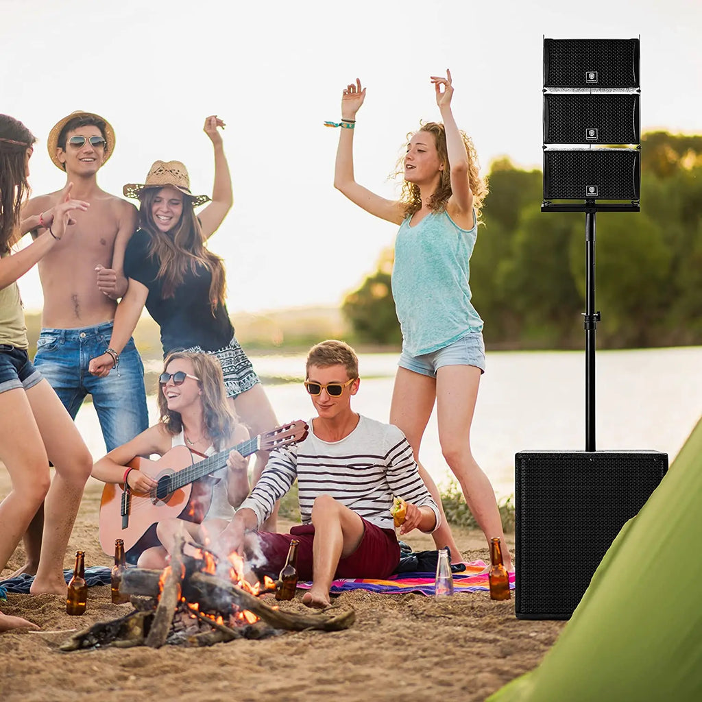 PRORECK 18-Zoll-8000-W-PMPO-Stereo-Bluetooth/DJ/Powered PA-Lautsprechersystem-Kombiset mit zwei Subwoofern und 6 Line-Array-Lautsprechern