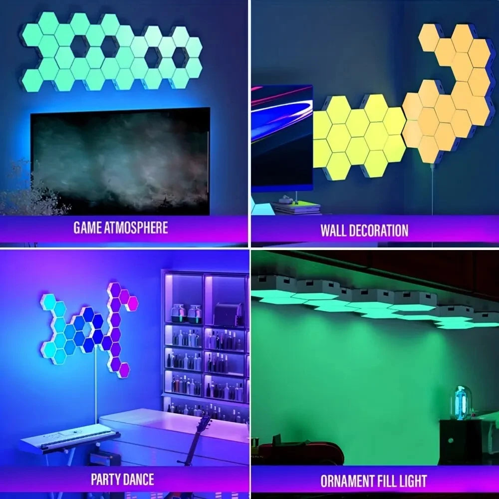 RGB Hexagonal Wall Light LED Color Changing Environment Night Light DYI Shape Music Rhythm APP Game Room Bedroom Intelligent