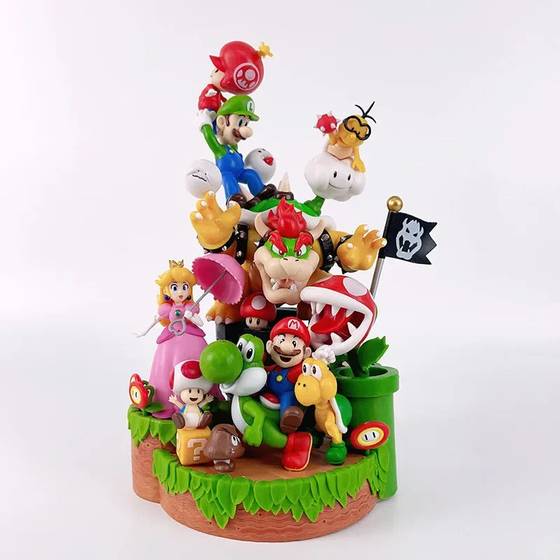 28cm Super Marios Bros Action Figures Model Ornaments Luigi Bowser Yoshi Bowser Scene Combination Doll Kids Toys Room Decoration