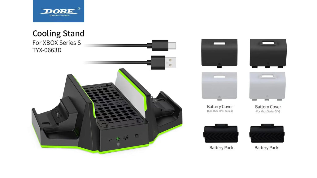 Dobe für Xbox Series S RGB Vertikaler Lüfterständer mit Dual-Controller-Ladegerät Akkupack Ladedock Xbox SS TYX-0663D