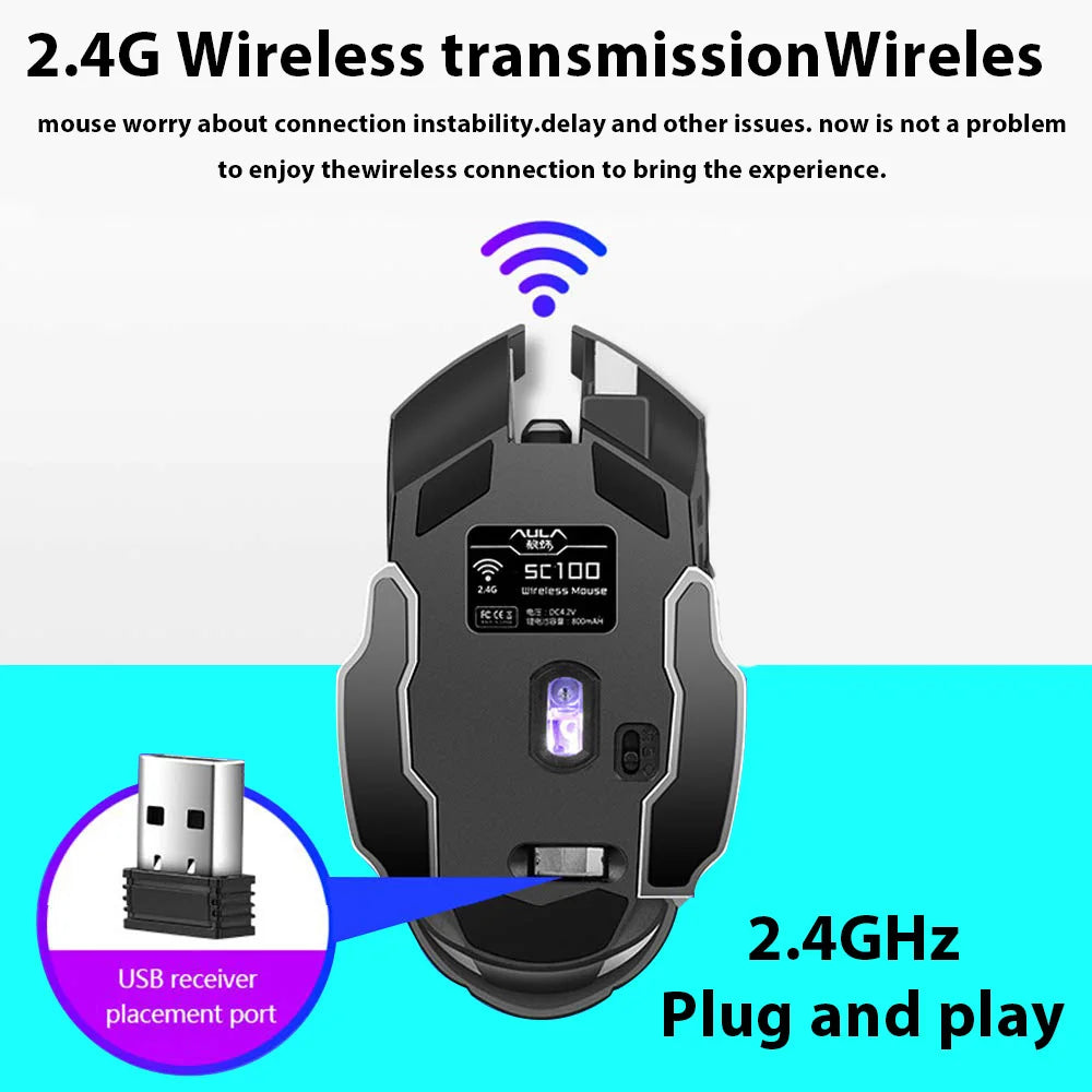 Gaming-Maus, 2,4 G Bluetooth, kabellose, wiederaufladbare Maus für Laptop, RGB-Hintergrundbeleuchtung, mechanische E-Sport-Maus für PC-Computer-Gamer