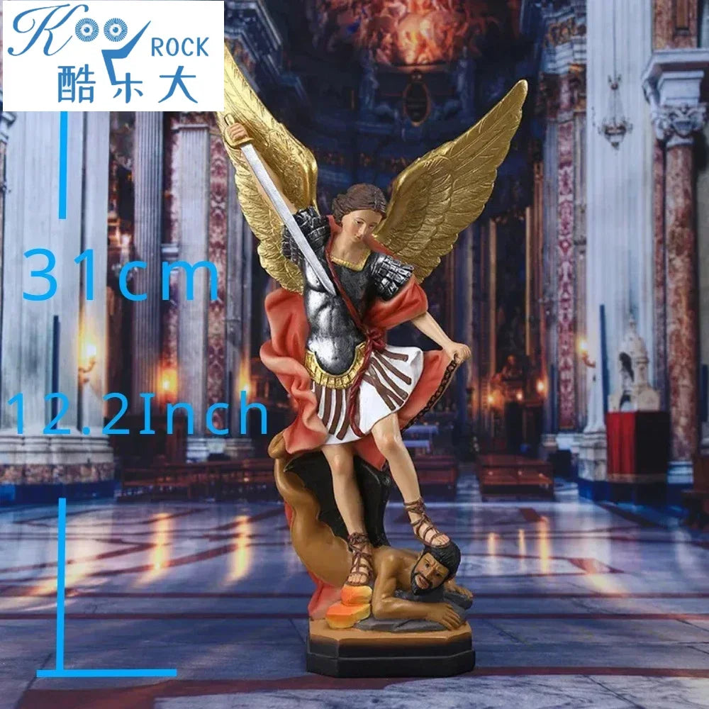 Colorful Saint Michael's Angel Statue,Paintings Guarding Justice,Home Blessing Decoration,Guardian of Eden Resin Crafts Gift