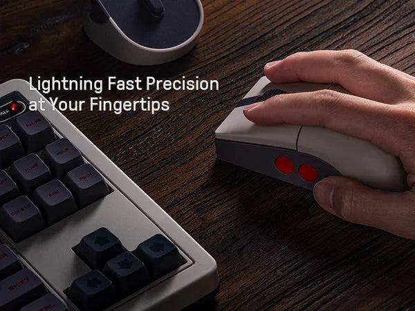 8BitDo Retro R8 Maus mit PAW 3395 Optischem Sensor DPI 26K, Kabellose 4K Polling Maus mit Ladestation, Programmierbare Tasten