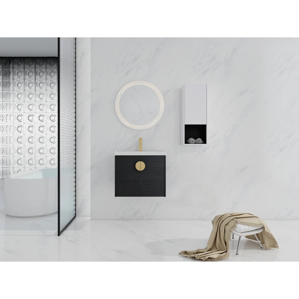 24" Wall-Mounted Bathroom Vanity With Ceramic Sink and Side Cabinet, Soft Close Doors, Combination Cabinet(KD-Packing)