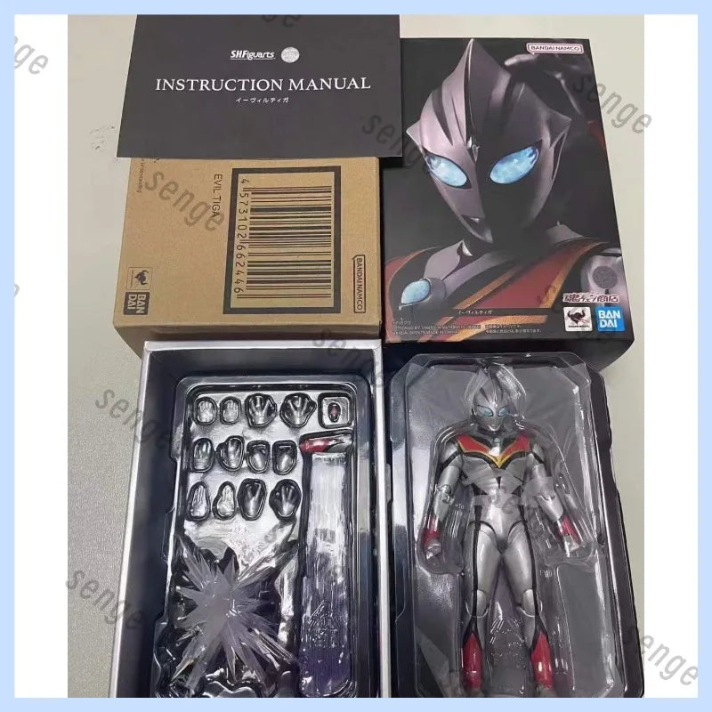 [Genuine Spot] Bandai SHF Real Bone Sculpture Ultraman Tiga Tornado Form / Evil Tiga Action Figure Gift Collection Ornament