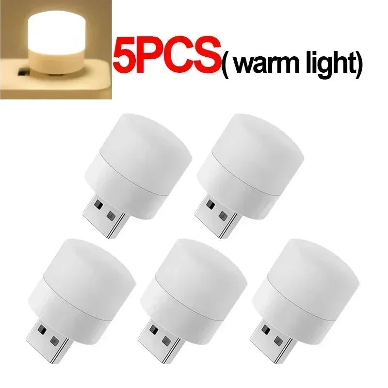 50-1PCS USB Night Light Mini LED Night Light USB Plug Lamp Power Bank Charging USB Book Lights Round Reading Eye Protection Lamp