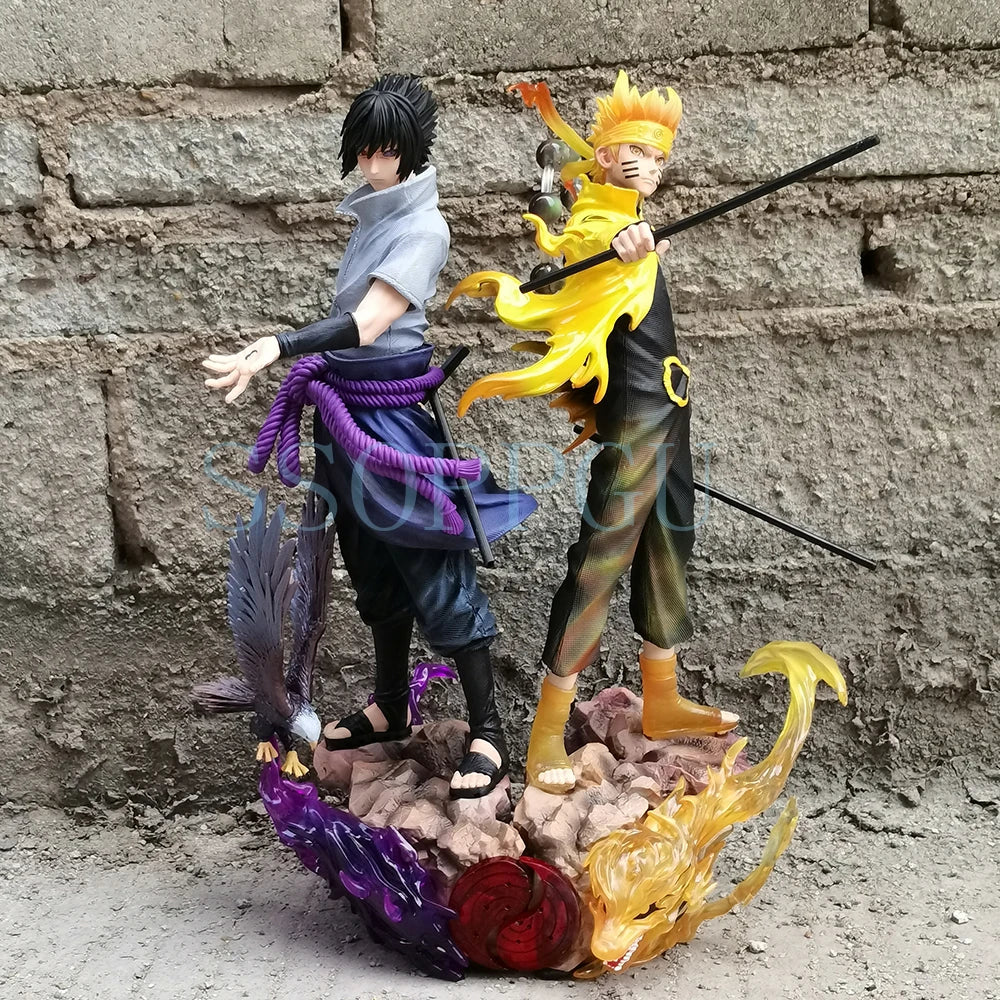 42 cm große Naruto Shippuden Figur Naruto Uzumaki Uchiha Sasuke Japanische Anime PVC Actionfigur Spielzeugstatue Sammlermodell Puppe Geschenk