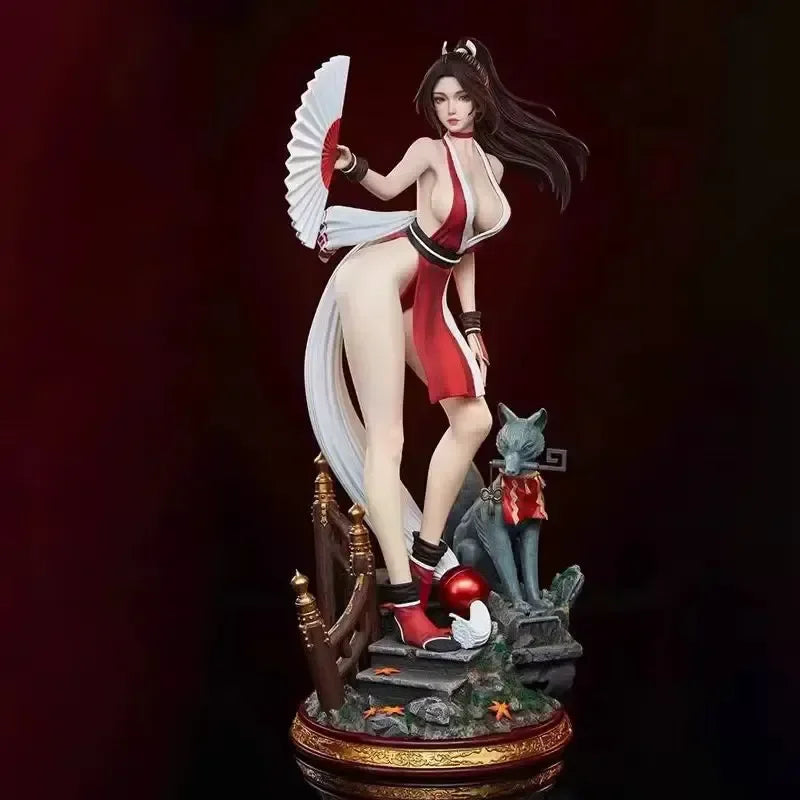 43 cm großer Mai Shiranui Faltfächer, hübsche Mädchenfigur, handgefertigte Anime-Puppe, Szene-Statue, Sammlerstück, handgefertigte Tischdekoration, Geschenk