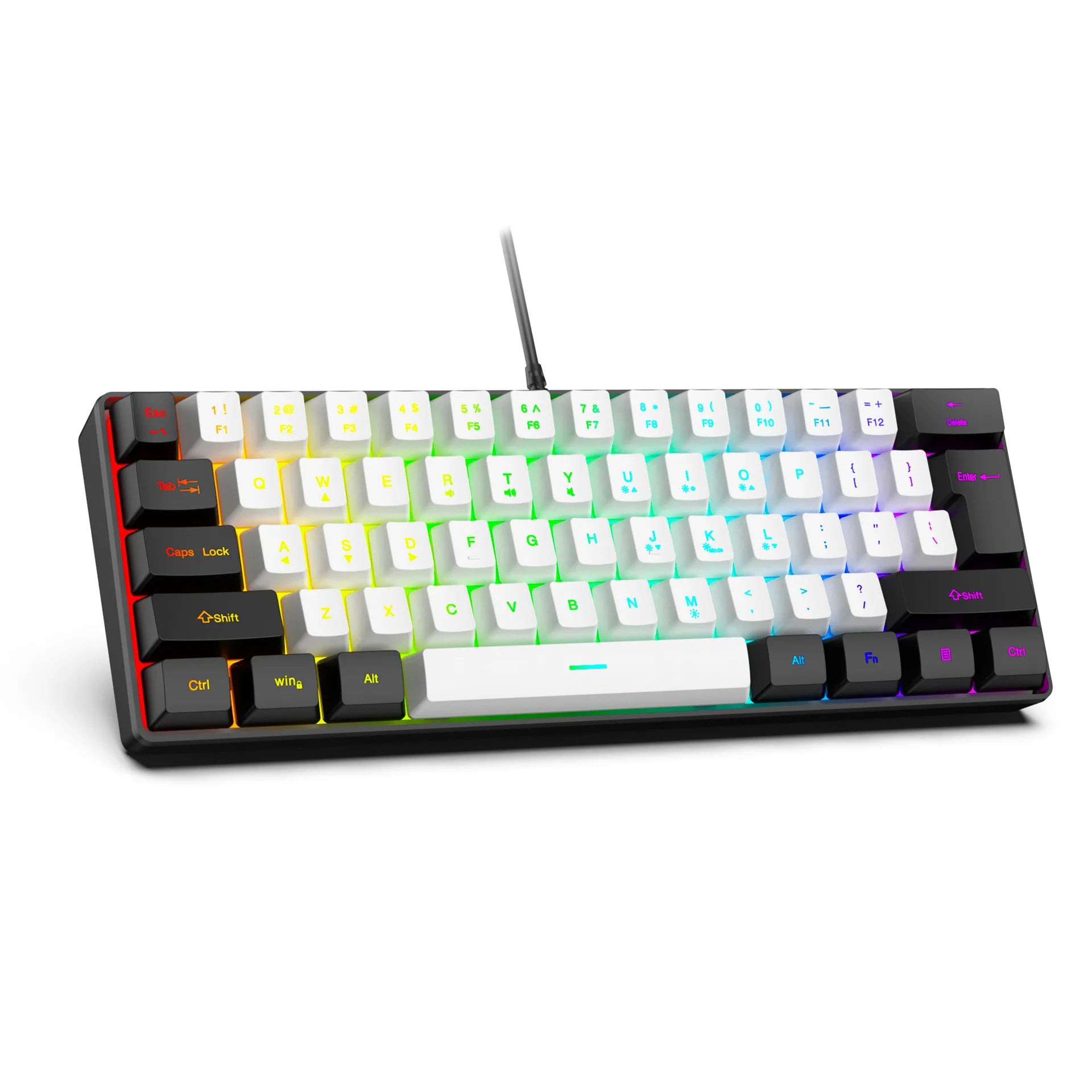 61 Tasten RGB Gaming-Tastatur-Maus-Set, kabelgebunden, bunt, Mini, kompakt, schwarz-weiß, Computer-Tastatur-Mäuse-Set für Büro-PC-Gamer