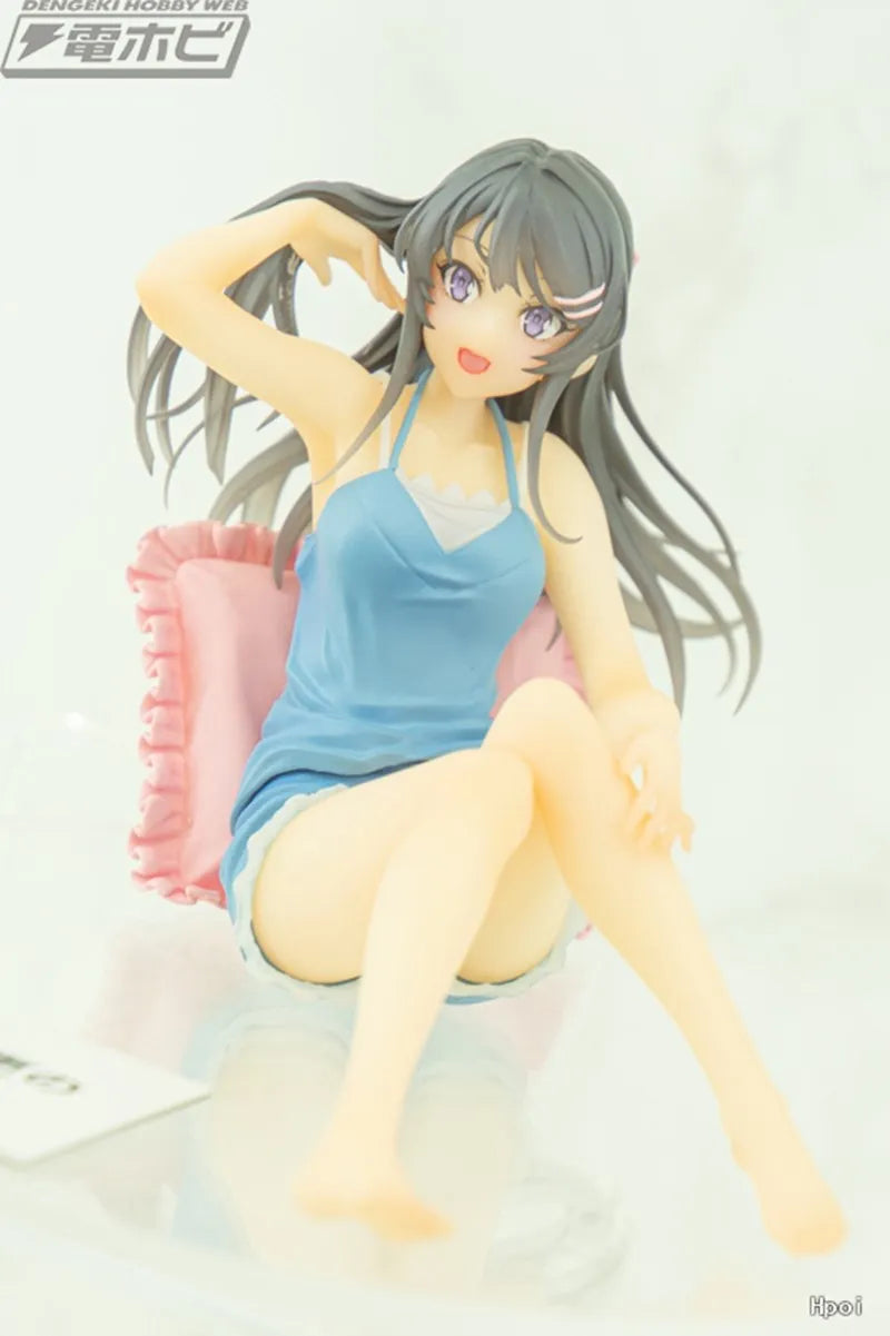 9CM Anime Figur Sakurajima Mai Blaue Hosenträger Shorts Loungewear Sitzend PVC Boxed Modell Sammlung Geschenk Ornament Dekoration
