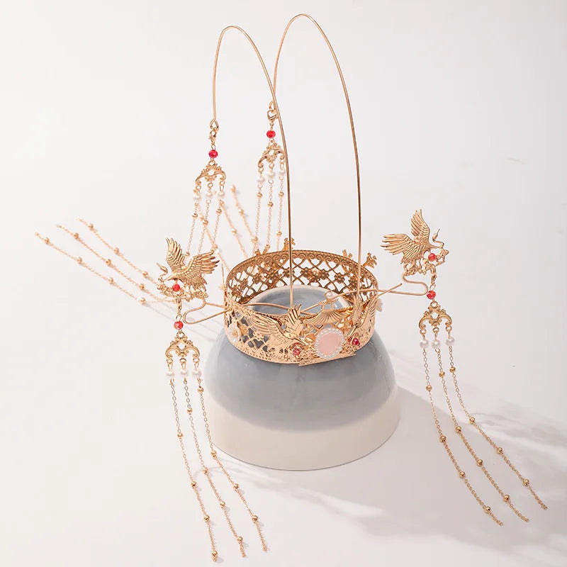 Chinese dress crown headdress auspicious wishful style flower phoenix design tassel TEN