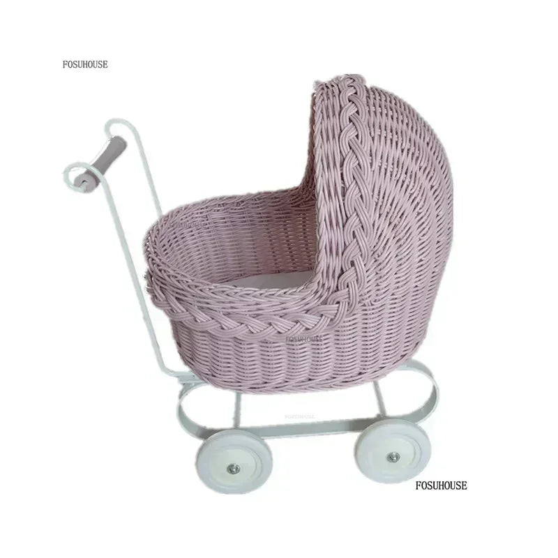 Outdoor Rattan Pet Stroller for Dogs Cats Creative Home Pet Trolley Outing Walk Teddy Chihuahua Dog Buggy Transport TrolleyN