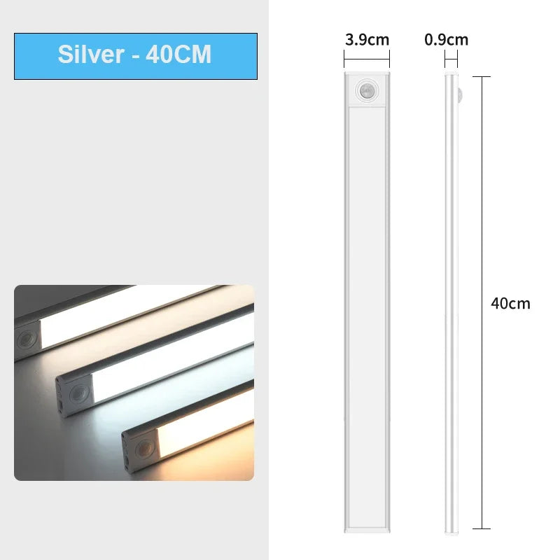 LED Cabinet Light USB Type-C Rechargeable Motion Sensor Led Lamp for Kitchen Wardrobe Cabinet Lighting 20cm/30cm/40cm/50cm