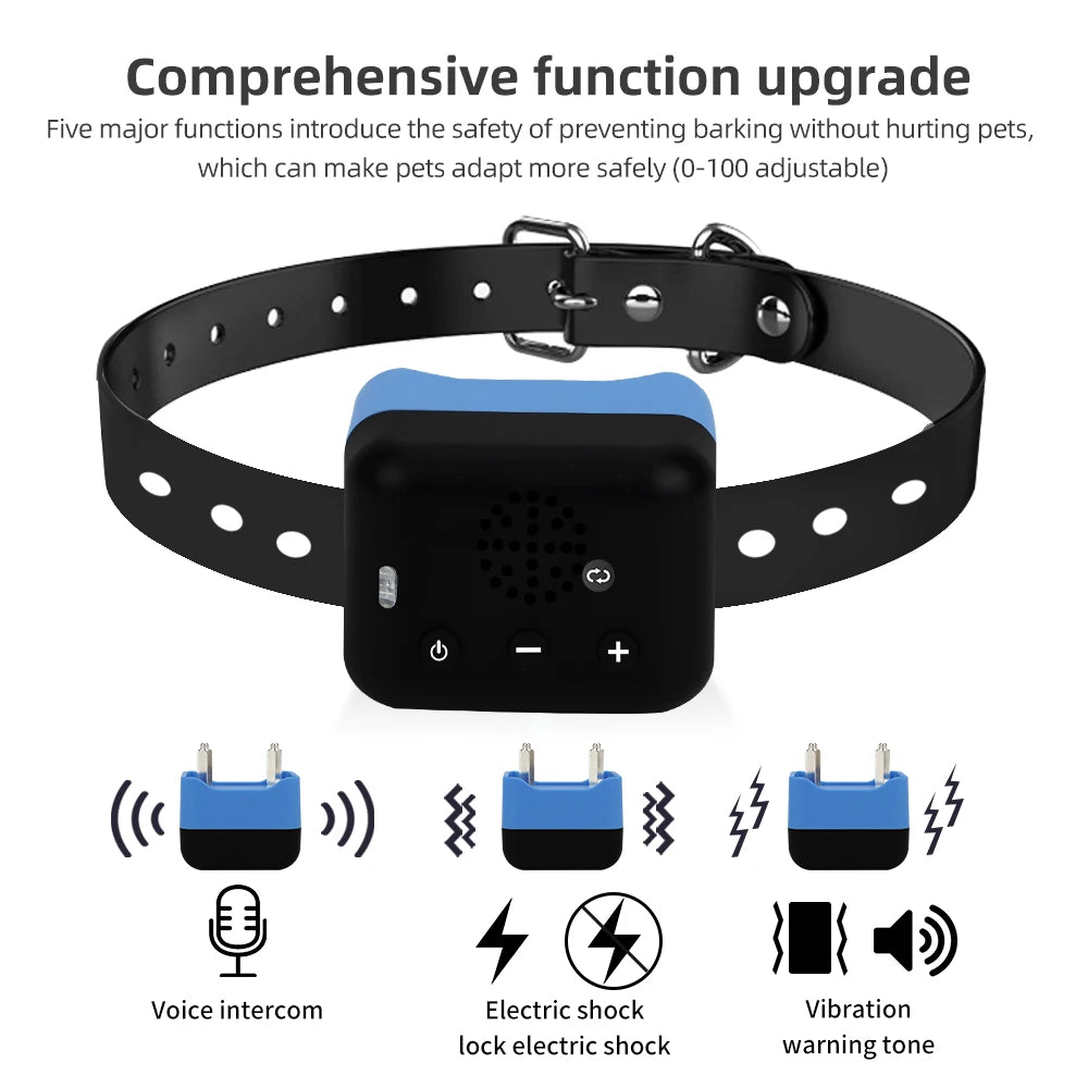 1000 m elektrisches Hundetrainingshalsband, wasserdicht, Antibellhalsband, wiederaufladbar, mit Schock-Vibrationston