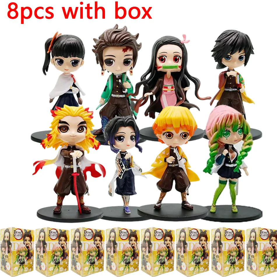 Demon Slayer Q Version Anime Figures 8Pcs Set Tanjiro Nezuko Hashira Collection PVC Model Birthday Christmas Gift for Kids