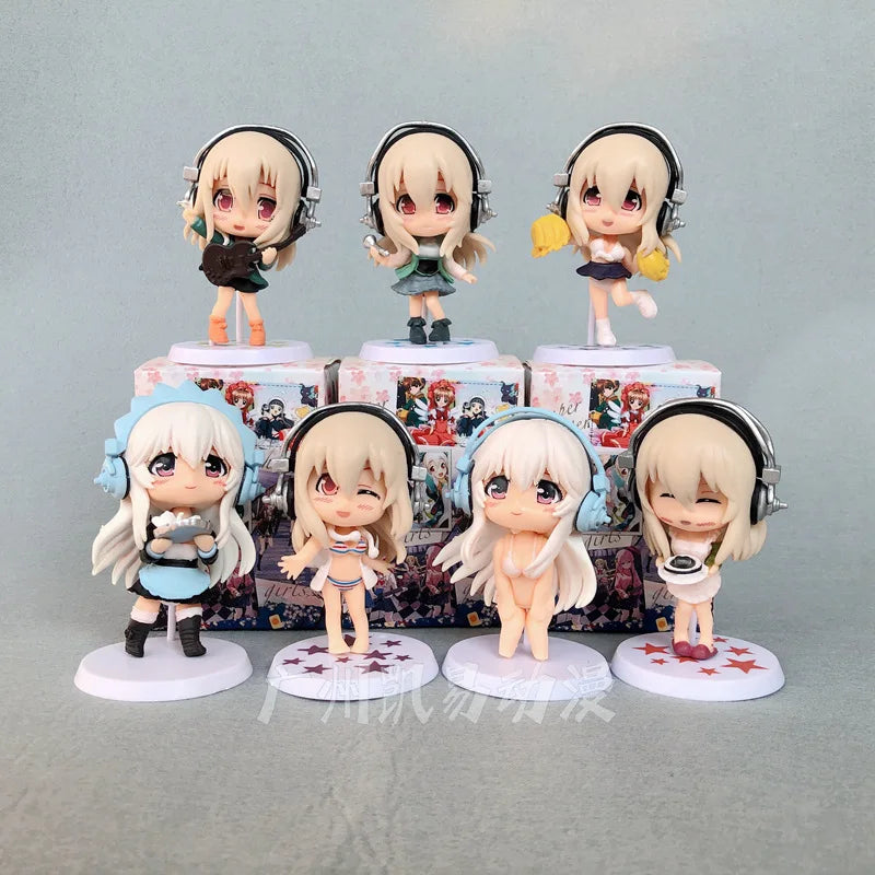 1pcs Random Style 10CM New Anime SUPER SONICO kawaii cute Q version swimwear maid Figure PVC Model Toys Doll collect Gifts