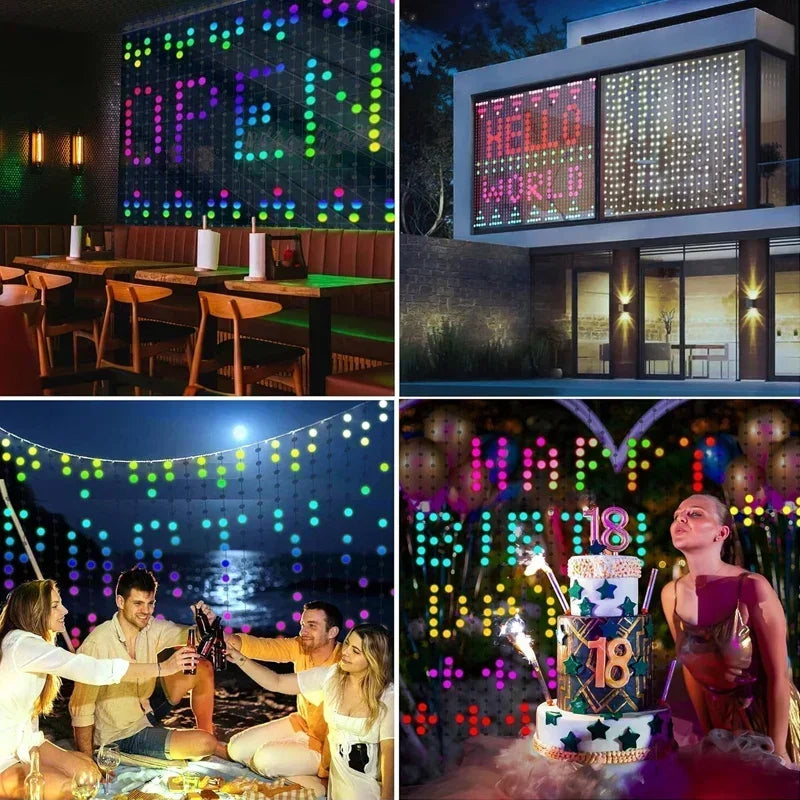Smart RGB LED Curtain Lights RGB LED String Light AppControl USB DIY Text Animation Display Music Sync for Christmas Party Decor