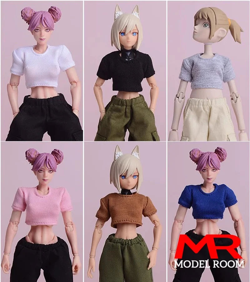 ATStory 1/12 Female Short T-shirt Zipper Jacket Clothes Model Fit 6'' SnailShell SHF ML Romankey Soldier Action Figure Body Doll