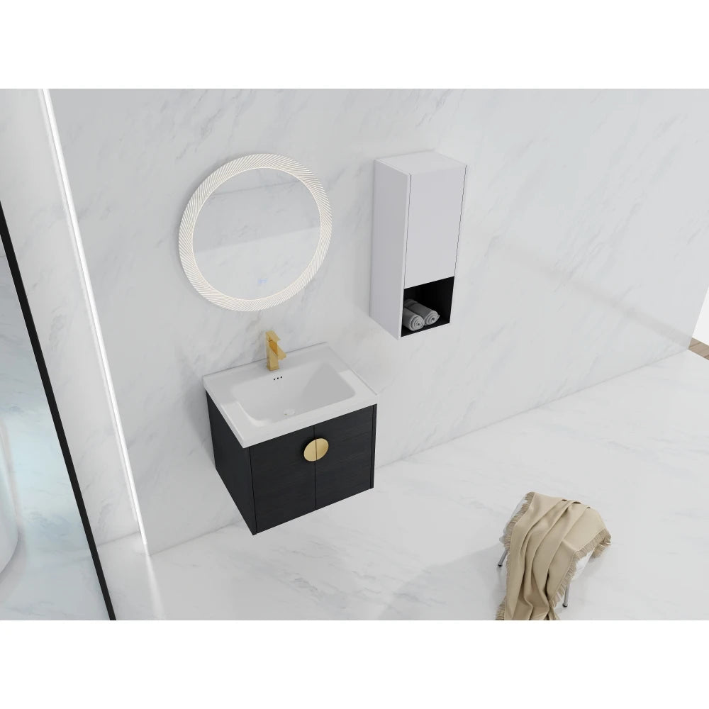 24" Wall-Mounted Bathroom Vanity With Ceramic Sink and Side Cabinet, Soft Close Doors, Combination Cabinet(KD-Packing)