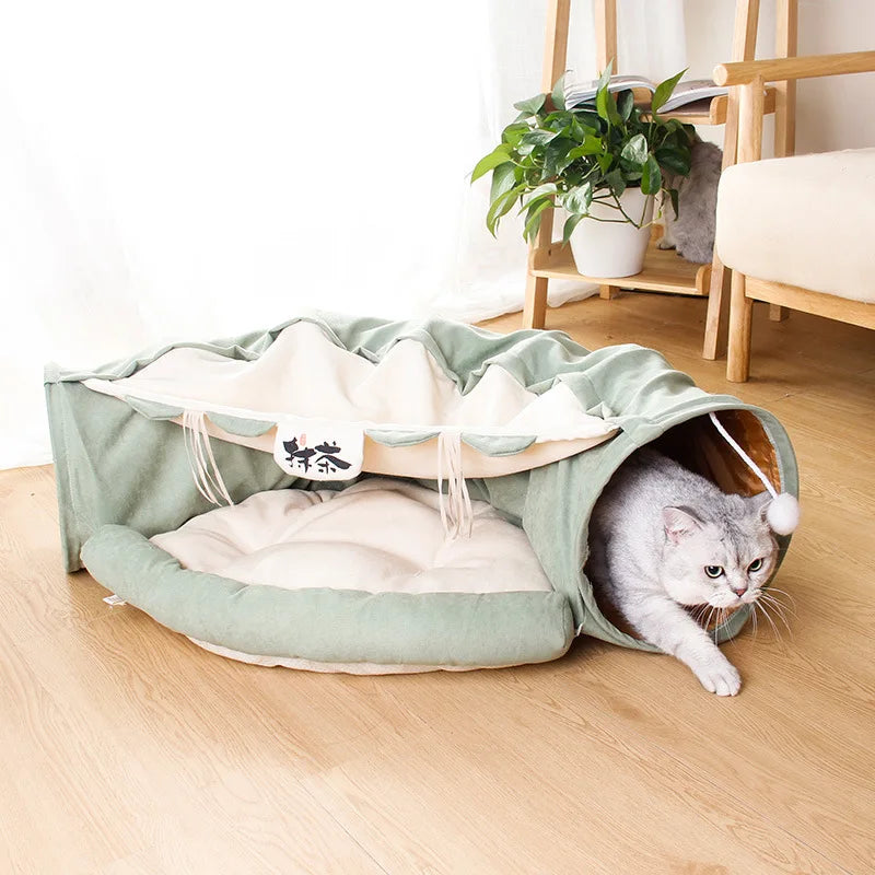 Cat Beds House 3 in 1 Round Funny Soft Warm Plush Cat Bed Cat Tunnel Toy for Small Dogs Basket Kittens Bed Mat Kennel Pet Nest