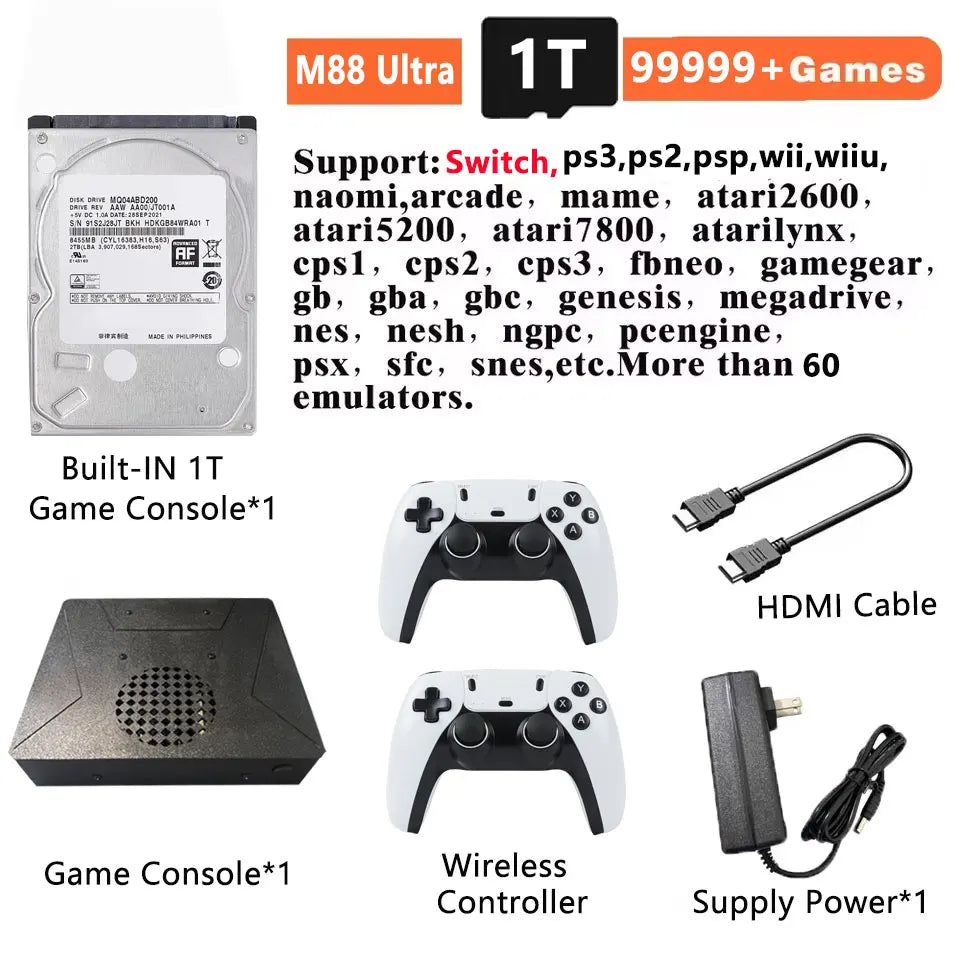 1T Version for switch ps3 3ds Retro Game Console M88 Pro Ultra Wireless Stick 4k 20000 Game 128G Portable for ps2  60+simulators