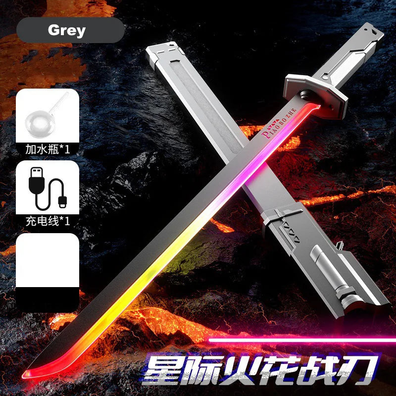 Colorful Streamer Glowing Sword Toys with Spark & Smoke Effect Light Sword Kids Adult Toys Holiday Props Sword Decompression Toy