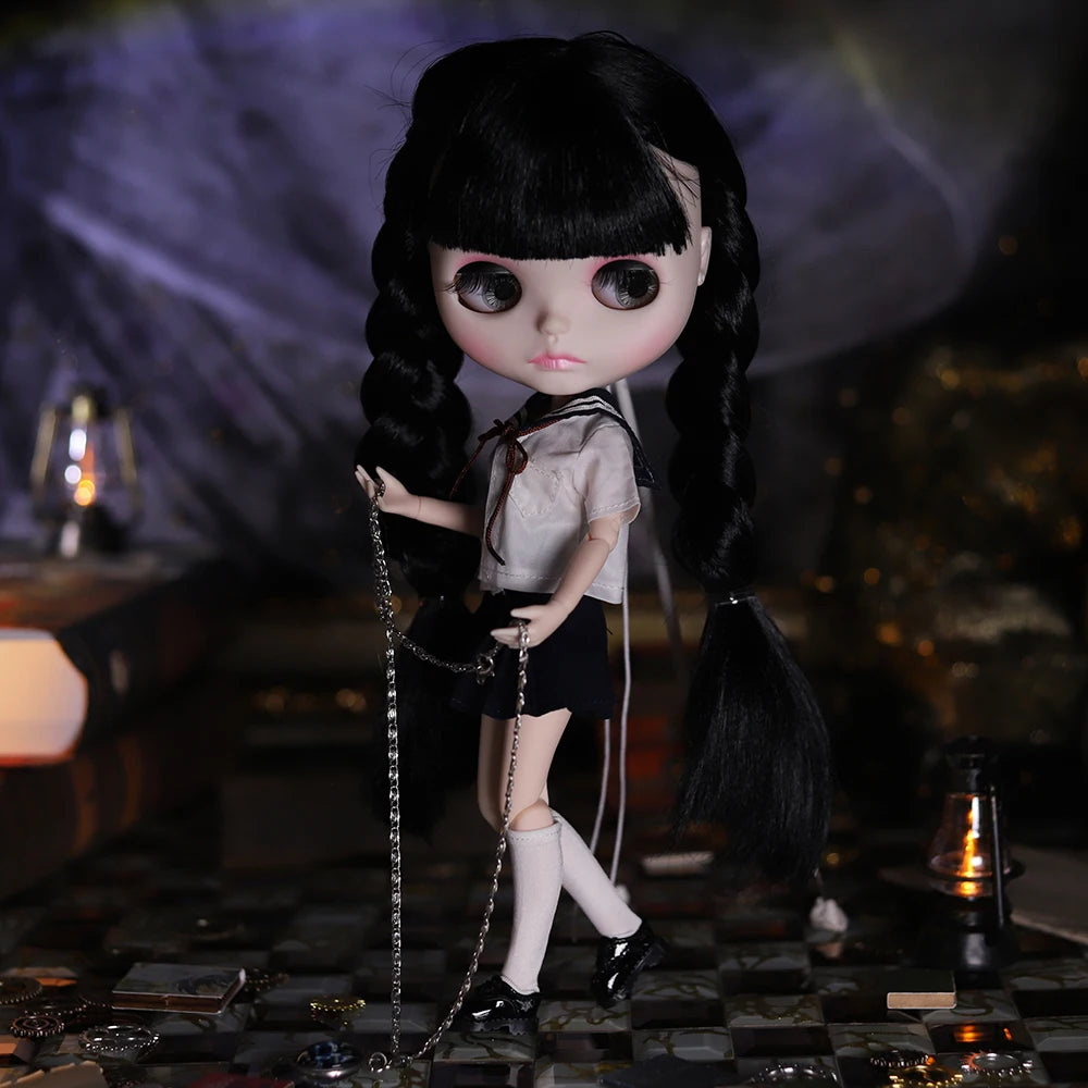 ICY DBS Blyth Doll 1/6 Joint Body 30cm Black Hair Black Eyelids Long Eyelashes Sleepy Eyes Dark Series BJD Toys Fashion Gifts