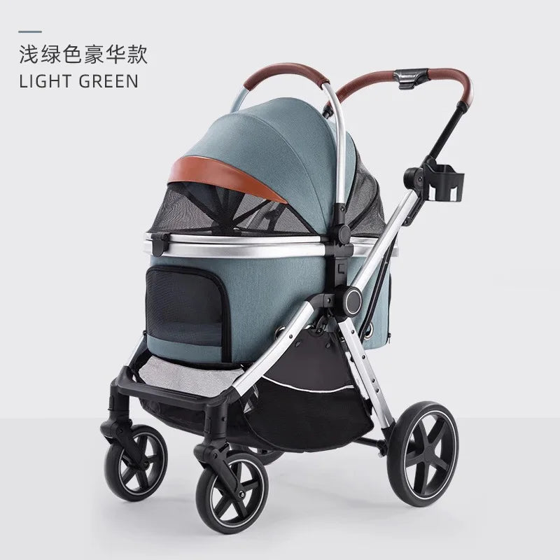 Wholesale Foldable Luxury Fabric Pet Stroller Large Space for Cats and Dogs for Out-Going Puppies Cross-Border Product