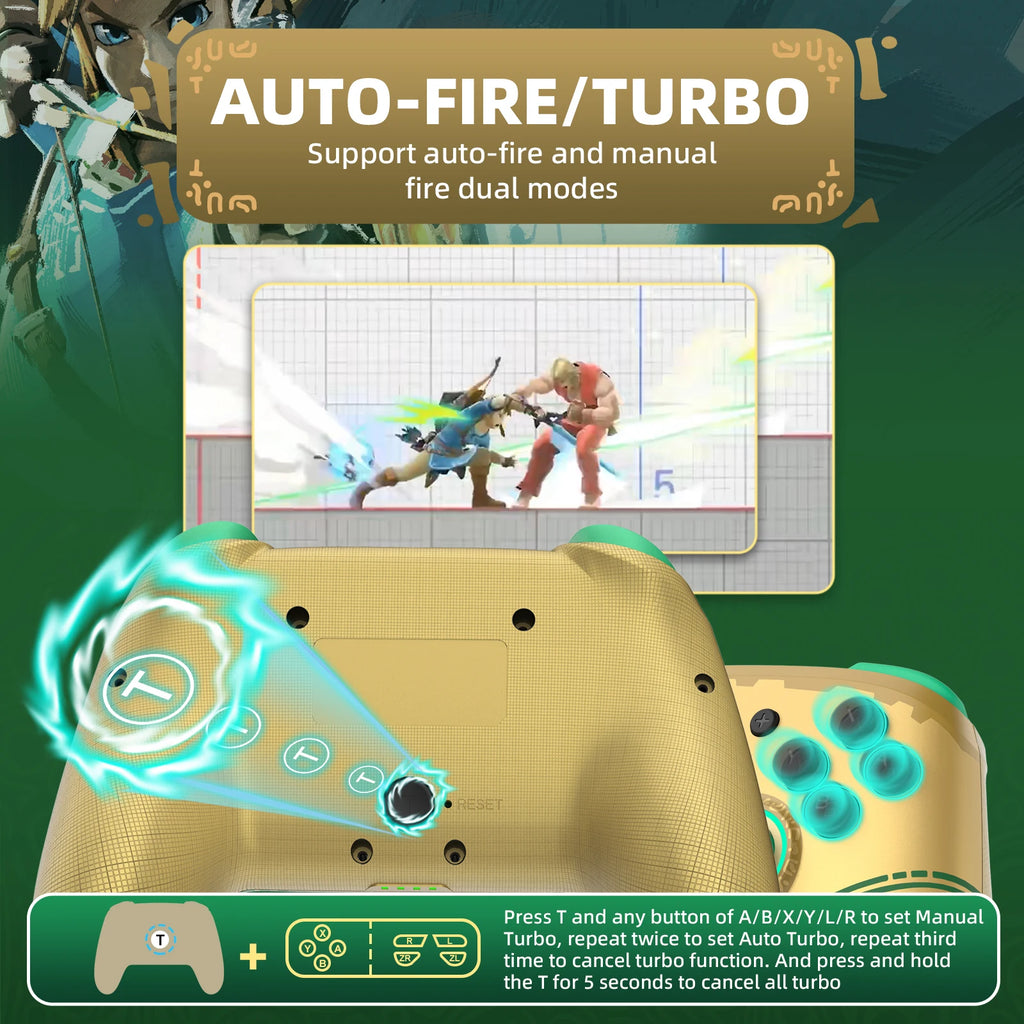 IINE Golden-Green Wireless Wake Up NFC Controller Compatible Nintendo Switch/OLED