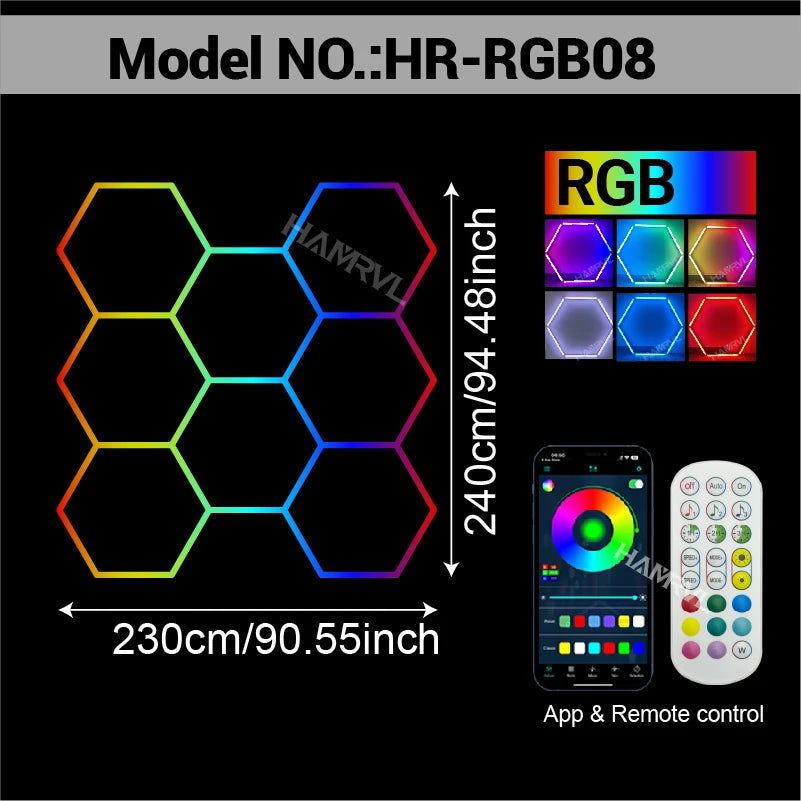 RGB Hexagon LED Lighting Colorful Change Dimming Deco Light for Car Garage Gym Party Club Stage Gaming Sound pickup Wall Ceiling