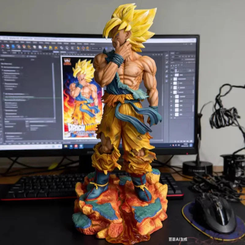 Dragon Ball Z First Super Saiyan Goku Battle Damaged Pinched Face Anime Figure Desktop Statue Collectible Gift For Anime Fans