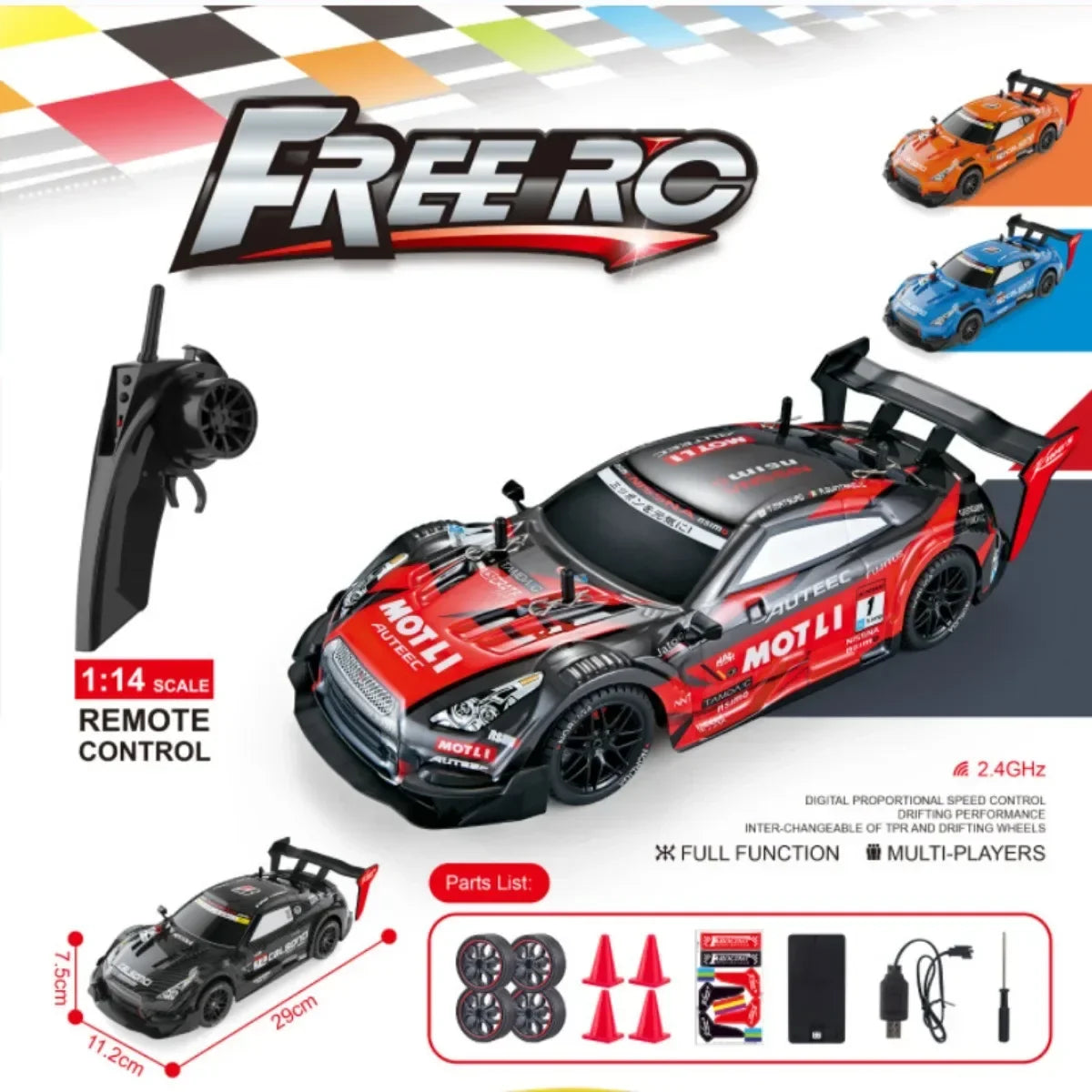Rhino GTR V2 2.4G 4WD RC състезателна кола за офроуд дрифт за деца - електронна играчка за хоби