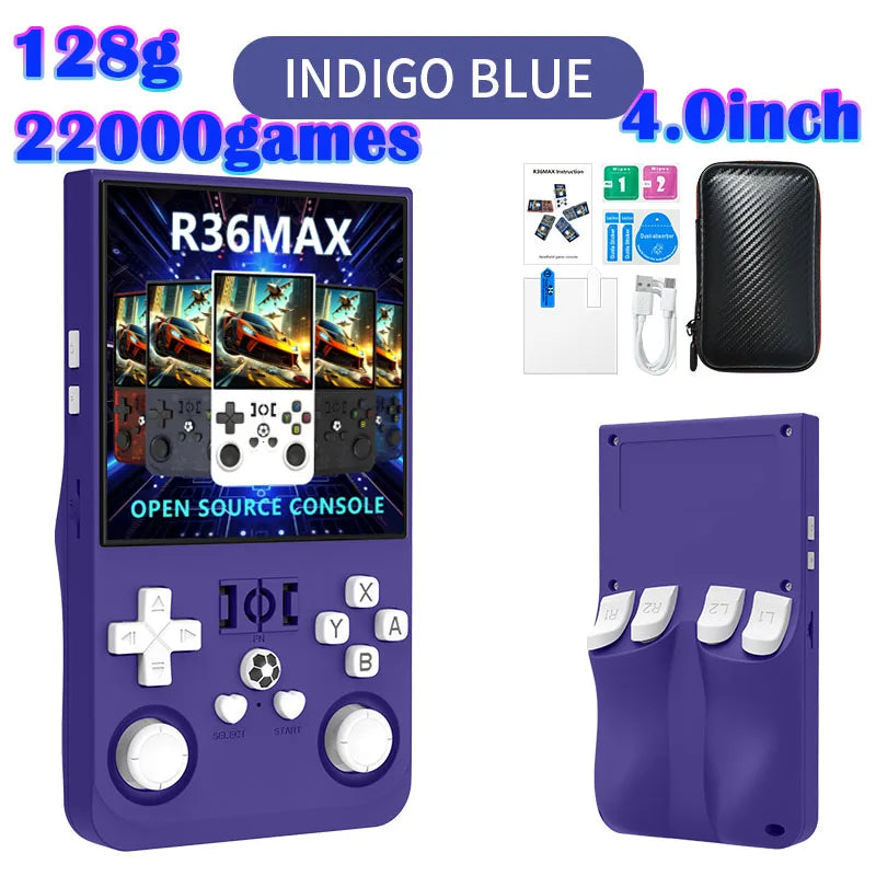 R36MAX Игрална конзола 64GB 128GB 18000+ ИГРИ Linux система 4.0-инчов K36 срещу R36S 3.5-инчов джобен видео плейър. Не е необходимо изтегляне.