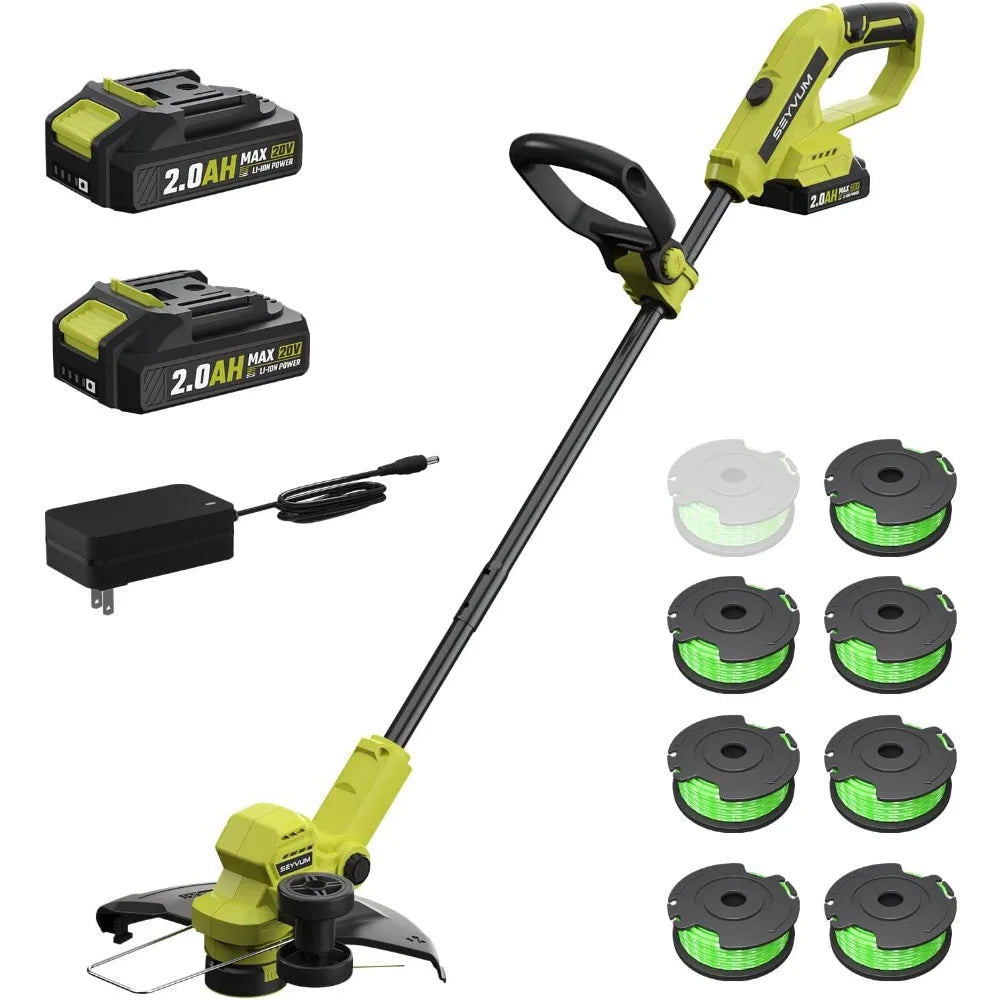 String Trimmer, 20V 12-inch Cordless Weed Wacker with Auto Line Feed, 2 X 2.0Ah Battery Powered Lawn Edger with 8 Pcs Grass Cut