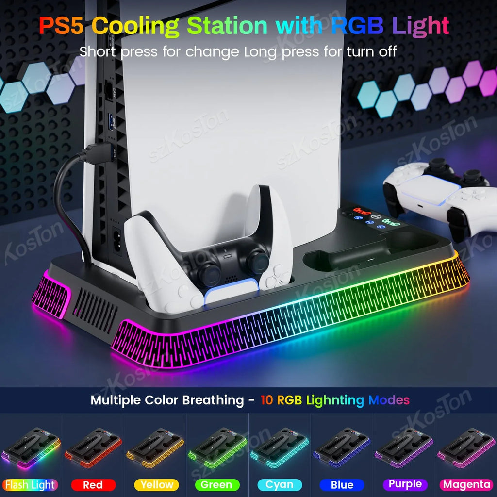 For PS5 Pro PS5 Slim Games Consoles Vertical Stand Cooling Station Controller Charger Cooling Fan for PlayStation 5 Accessories