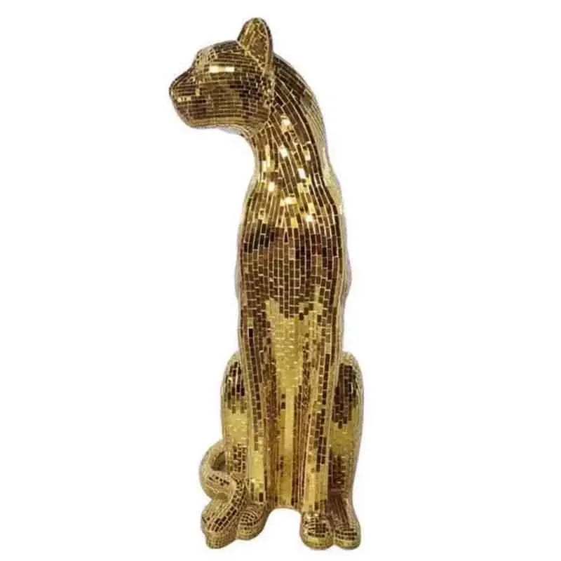 Leopard Sculpture Ornament, Glitter Glass Leopard Statue, Animal Cheetah Crafts, Nordic Room Decoration, Artwork Gift,Customized