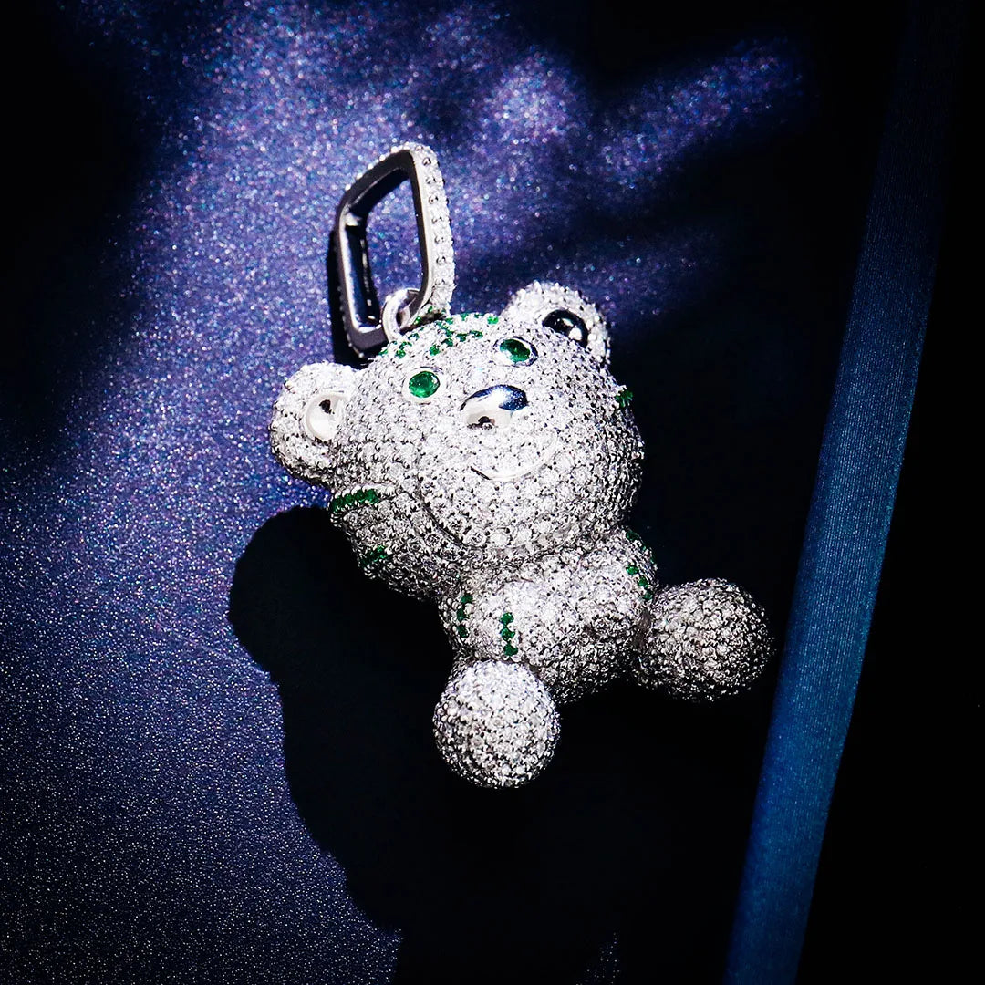 Provence Platin Cartoon Bär Charm mit voll gepflasterten runden Moissanite Diamanten für Frauen Personalisieren Charakter Charm Jahrestag