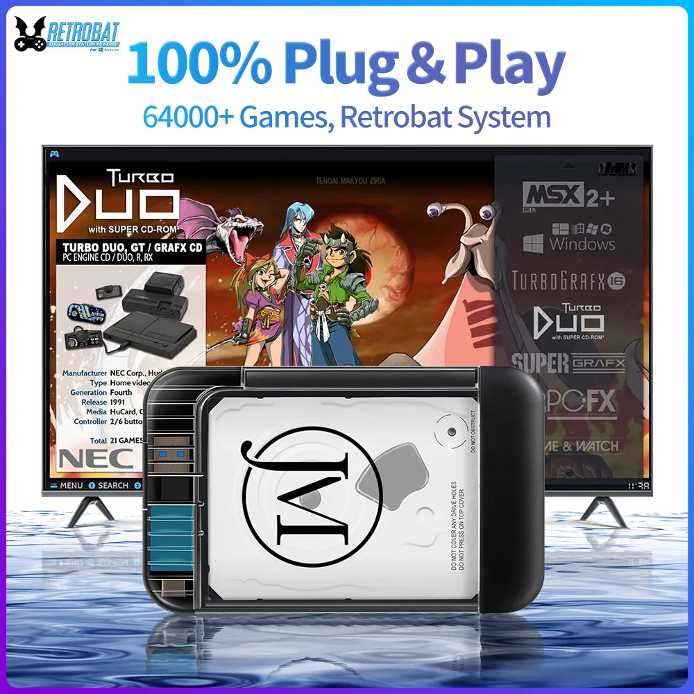 RETROBAT Portable 500G Gaming HDD Consoles 70+Emulators 64000+Retro Ga ...