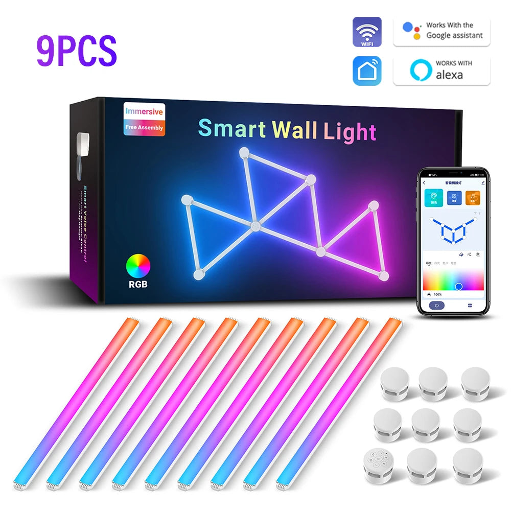 WIFI LED Smart Wall Lamp RGBIC Light Bar DIY Atmosphere Night Light APP Music Rhythm TV Backlight Bedroom Game Room Decoration